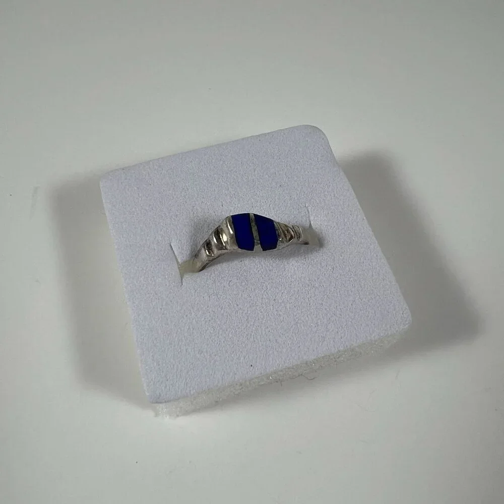 Sterling Silver 925 Ring With Blue Enamel Inlay Adjustable For Women - Picture 1 of 3